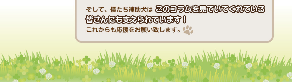 そして、僕たち補助犬はこのコラムを見ていてくれている皆さんにも支えられています。これからも応援をお願い致します。